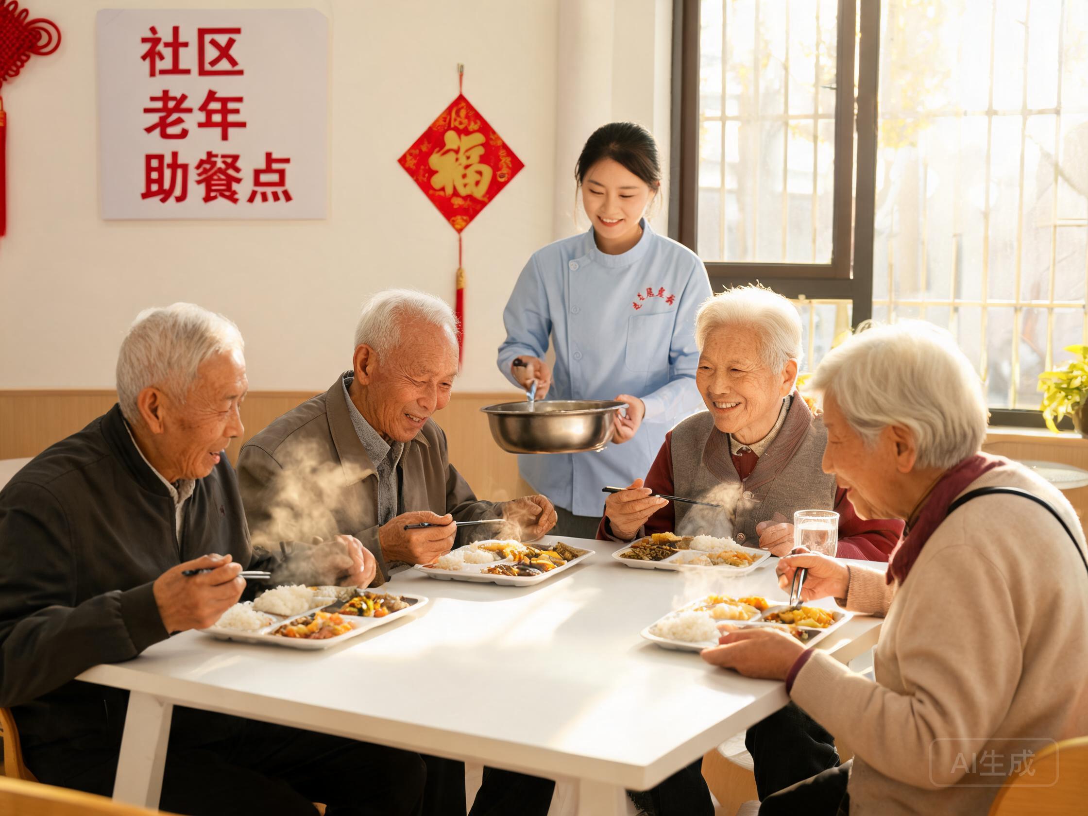社区养老助餐点内老人用餐